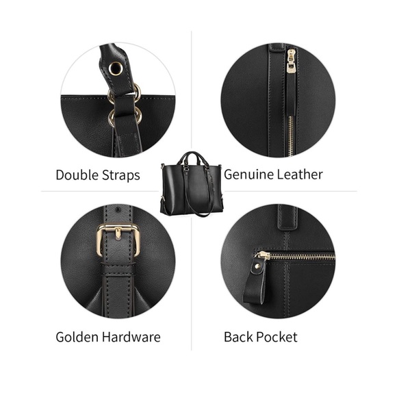 Katter Genuine Leather 3-in-1 Handbag Tote Cross-body Purse BLACK - Picture 5 of 12